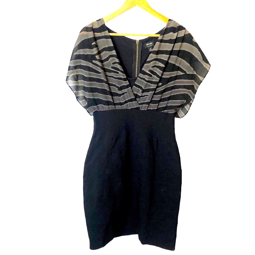 Nicole by Nicole Miller Black Dress with Gray Zebra Print Top